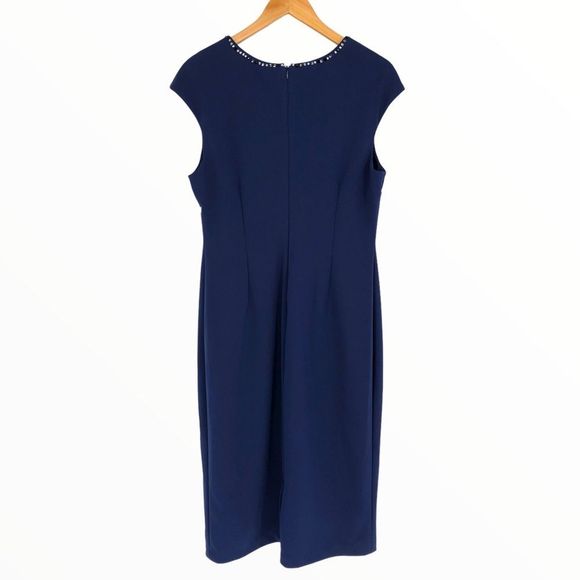 Maggy London Evening Blue Cap Sleeve Rhinestone Neckline Sheath Dress NWT 14 - Picture 6 of 14